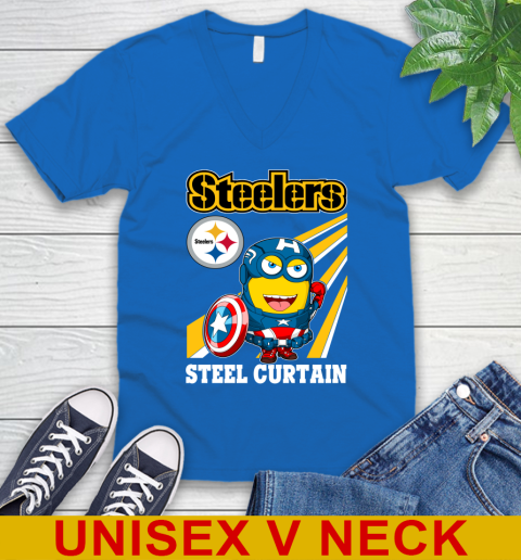 NFL Football Pittsburgh Steelers Captain America Marvel Avengers Minion Shirt V-Neck T-Shirt 5