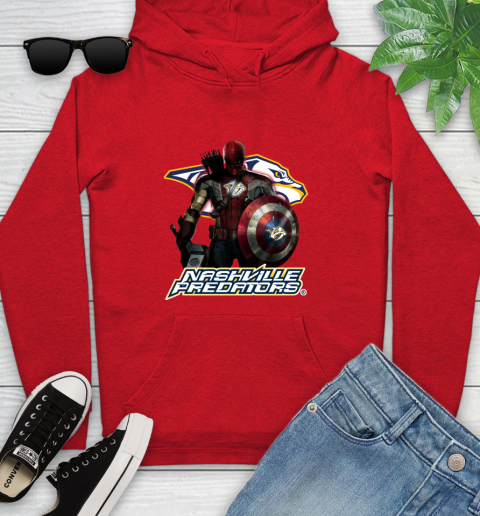 NHL Captain America Thor Spider Man Hawkeye Avengers Endgame Hockey Nashville Predators Youth Hoodie 11