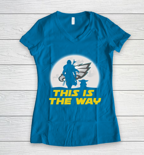 Philadelphia Eagles NFL Football Star Wars Yoda And Mandalorian This Is The Way Women's V-Neck T-Shirt 5