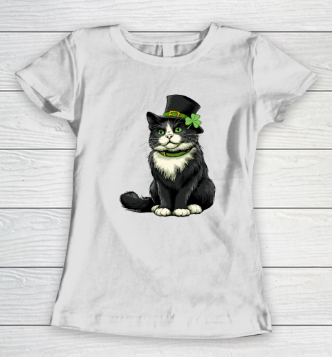 Girls Cat St Patricks Day Shamrock Irish Women's T-Shirt