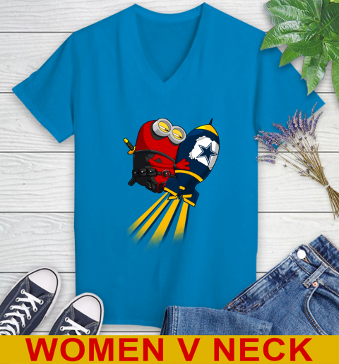 NFL Football Dallas Cowboys Deadpool Minion Marvel Shirt Women's V-Neck T-Shirt 7