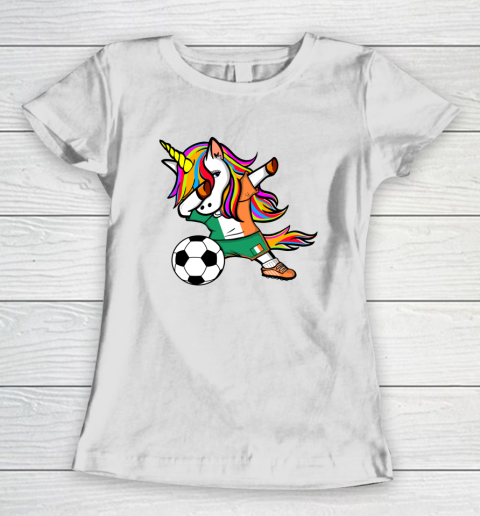 Funny Dabbing Unicorn Ireland Football Irish Flag Soccer Women's T-Shirt