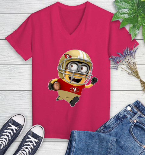 NFL San Francisco 49ers Minions Disney Football Sports Women's V-Neck T-Shirt 9