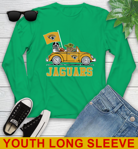 NFL Football Jacksonville Jaguars Darth Vader Baby Yoda Driving Star Wars Shirt Youth Long Sleeve 7