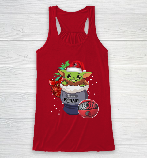 Portland Trail Blazers Christmas Baby Yoda Star Wars Funny Happy NBA Racerback Tank 5