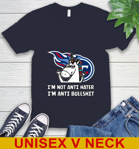 Tennessee Titans NFL Football Unicorn I'm Not Anti Hater I'm Anti Bullshit V-Neck T-Shirt 3