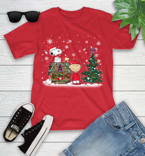 MLB Los Angeles Angels Snoopy Charlie Brown Christmas Baseball Commissioner's Trophy Youth T-Shirt 13