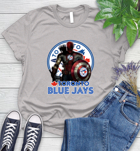 MLB Captain America Thor Spider Man Hawkeye Avengers Endgame Baseball Toronto Blue Jays Women's T-Shirt 10