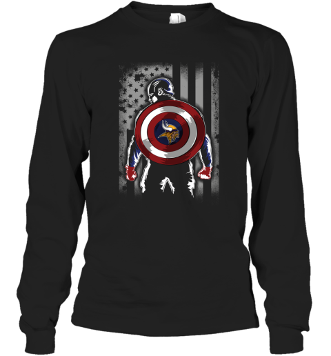 NFL Minnesota Vikings Captain America Marvel Flag Football Sports Bs21GTZKxo1 long sleeve tee 14 95 151514 front black