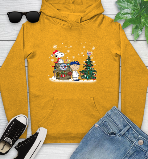 MLB Toronto Blue Jays Snoopy Charlie Brown Christmas Baseball Commissioner's Trophy Youth Hoodie 2
