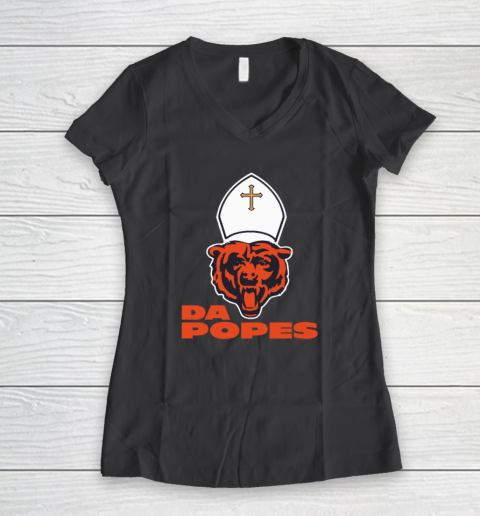 Chicago Bears Da Popes Women's V-Neck T-Shirt 4