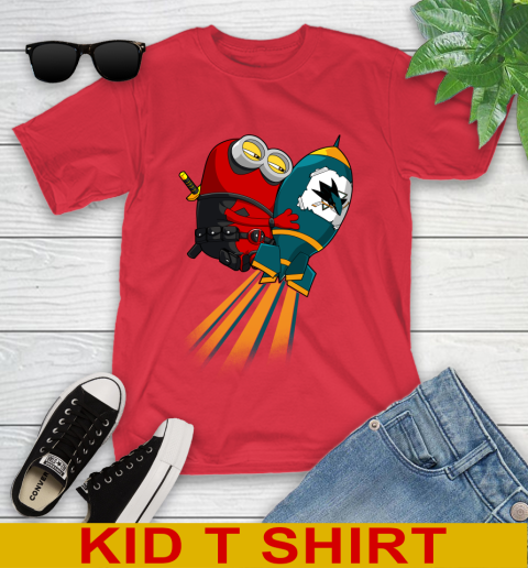 NHL Hockey San Jose Sharks Deadpool Minion Marvel Shirt Youth T-Shirt 11