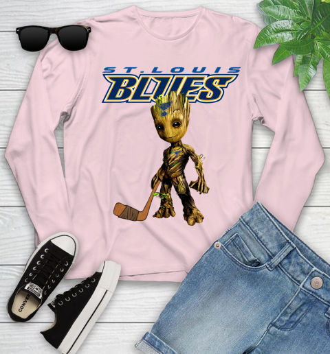 St.Louis Blues NHL Hockey Groot Marvel Guardians Of The Galaxy Youth Long Sleeve 10