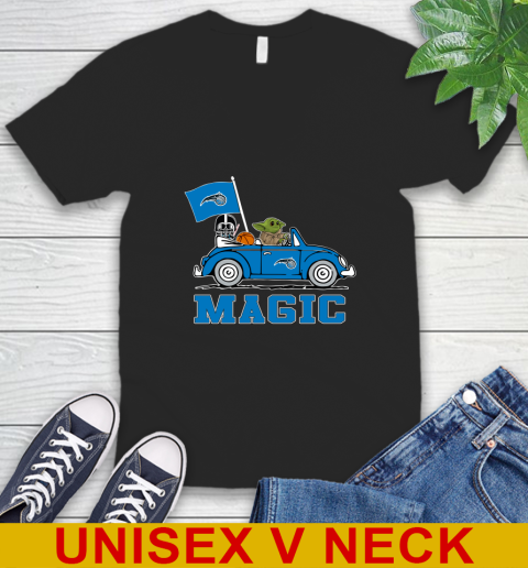 NBA Basketball Orlando Magic Darth Vader Baby Yoda Driving Star Wars Shirt V-Neck T-Shirt 3 NBA Basketball Orlando Magic Darth Vader Baby Yoda Driving Star Wars Shirt V-Neck T-Shirt - Image 3