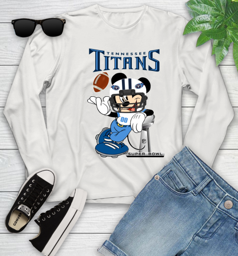 NFL Tennessee Titans Mickey Mouse Disney Super Bowl Football T Shirt Youth Long Sleeve 12
