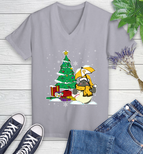 Pittsburgh Pirates MLB Baseball Cute Tonari No Totoro Christmas Sports Women's V-Neck T-Shirt 4