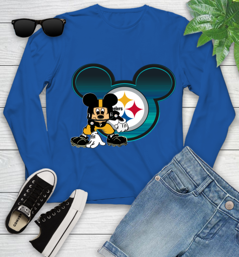 NFL Pittsburgh Steelers Mickey Mouse Disney Football T Shirt Youth Long Sleeve 9