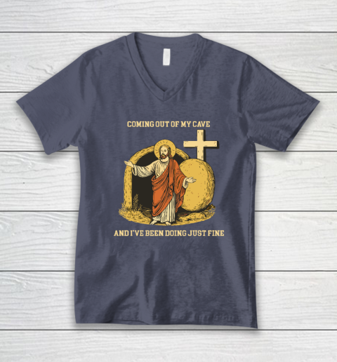 Coming Out Of My Cave Jesus V-Neck T-Shirt 6