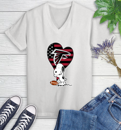 Atlanta Falcons NFL Football The Peanuts Movie Adorable Snoopy Women's V-Neck T-Shirt