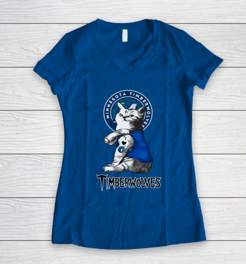 NBA Basketball My Cat Loves Minnesota Timberwolves Women's V-Neck T-Shirt 7