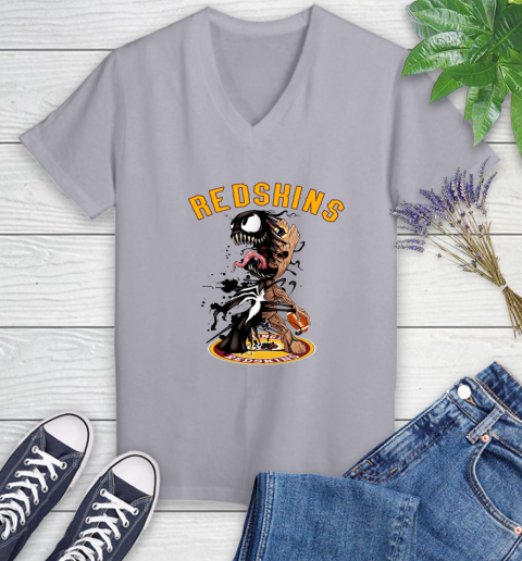 NFL Washington Redskins Football Venom Groot Guardians Of The Galaxy Women's V-Neck T-Shirt 4
