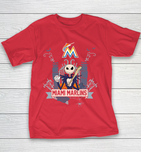 MLB Miami Marlins Baseball Jack Skellington Halloween Youth T-Shirt 8 MLB Miami Marlins Baseball Jack Skellington Halloween Youth T-Shirt - Image 8