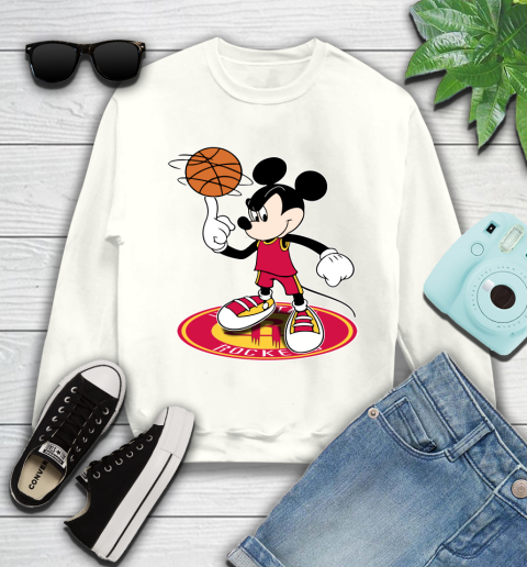 NBA Basketball Houston Rockets Cheerful Mickey Disney Shirt Youth Sweatshirt 2