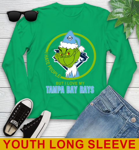 Tampa Bay Rays MLB Christmas Grinch I Hate People But I Love My Favorite Baseball Team Youth Long Sleeve 7