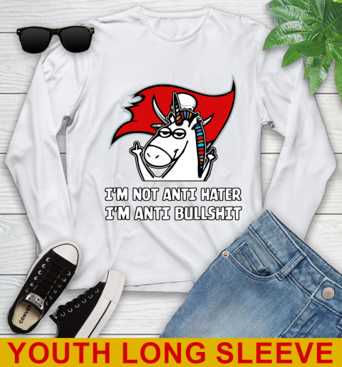 Tampa Bay Buccaneers NFL Football Unicorn I'm Not Anti Hater I'm Anti Bullshit Youth Long Sleeve