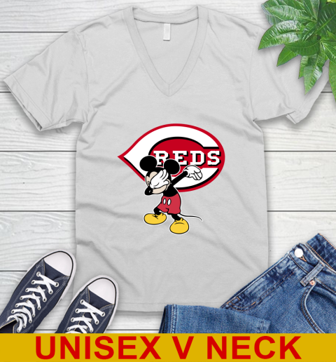 Cincinnati Reds MLB Baseball Dabbing Mickey Disney Sports V-Neck T-Shirt