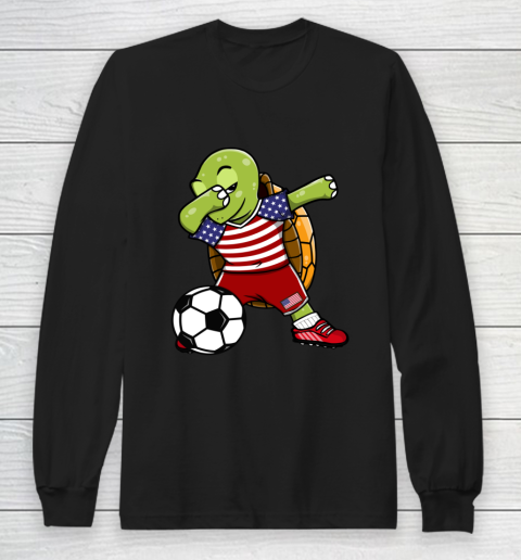Dabbing Turtle America Soccer Fans US Flag Football Lovers Long Sleeve T-Shirt