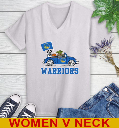 NBA Basketball Golden State Warriors Darth Vader Baby Yoda Driving Star Wars Shirt Women's V-Neck T-Shirt