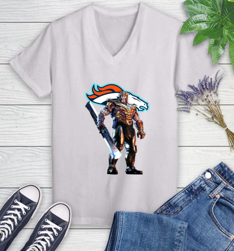 NFL Thanos Gauntlet Avengers Endgame Football Denver Broncos Women's V-Neck T-Shirt