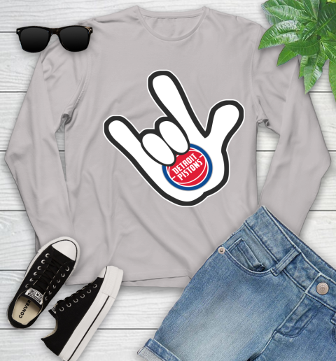 Detroit Pistons NBA Basketball Mickey Rock Hand Disney Youth Long Sleeve 12