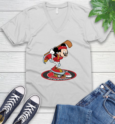 NHL Hockey Ottawa Senator Cheerful Mickey Disney Shirt V-Neck T-Shirt 2