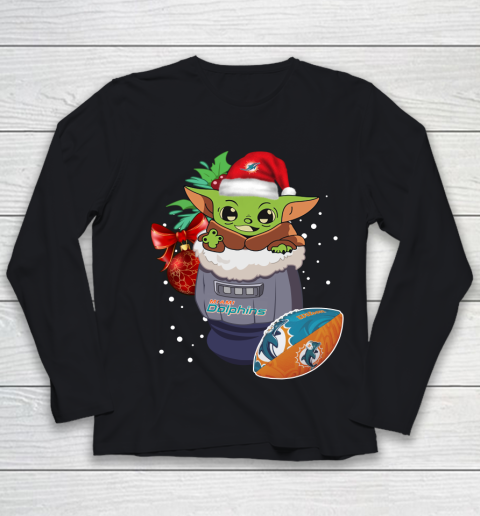 Miami Dolphins Christmas Baby Yoda Star Wars Funny Happy NFL Youth Long Sleeve
