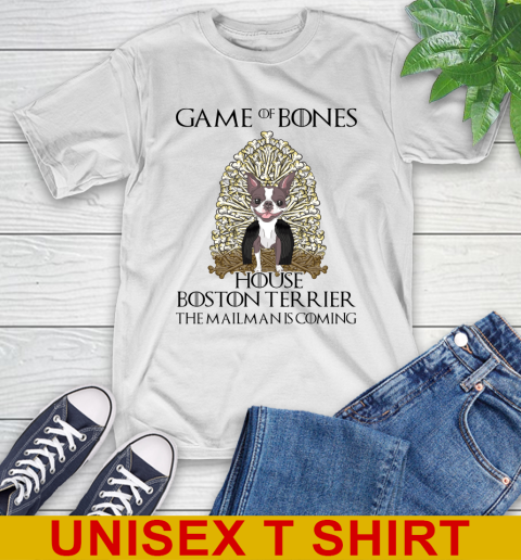 Game of bones house boston terrier dog the mailman is coming tshirt
