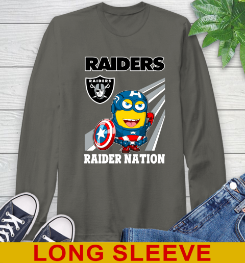 NFL Football Oakland Raiders Captain America Marvel Avengers Minion Shirt Long Sleeve T-Shirt 10