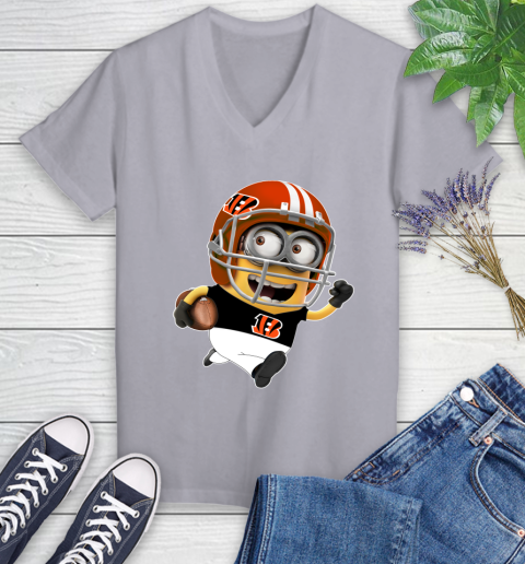NFL Cincinnati Bengals Minions Disney Football Sports Women's V-Neck T-Shirt 4