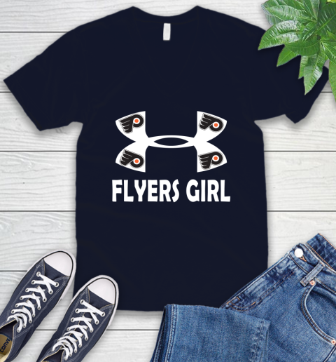 NHL Philadelphia Flyers Girl Under Armour Hockey Sports V-Neck T-Shirt 2