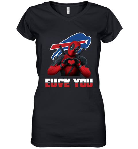 NFL Buffalo Bills Deadpool Love You Fuck You Football Sports LmpF043m9D5 women v neck t shirt 39 95 151514 front black