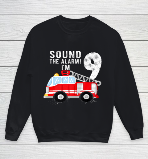 Kids Firefighter 9th Birthday Boy 9 Year Old Fire Truck Youth Sweatshirt