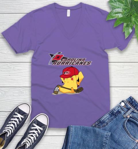 NHL Pikachu Hockey Sports Carolina Hurricanes V-Neck T-Shirt 9