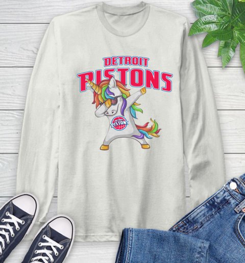 Detroit Pistons NBA Basketball Funny Unicorn Dabbing Sports Long Sleeve T-Shirt 12