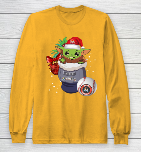 Miami Marlins Christmas Baby Yoda Star Wars Funny Happy MLB Long Sleeve T-Shirt 3