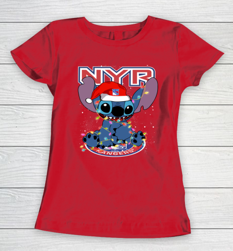 New York Rangers NHL Hockey noel stitch Christmas Women's T-Shirt 7