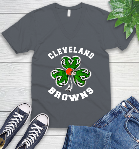 NFL Cleveland Browns Three Leaf Clover St Patrick's Day Football Sports V-Neck T-Shirt 4