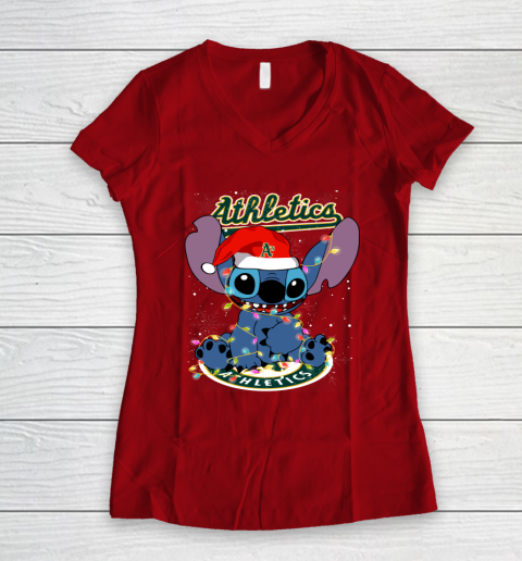 Oakland Athletics MLB noel stitch Baseball Christmas Women's V-Neck T-Shirt 6