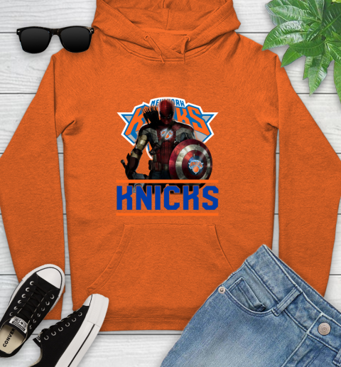 New York Knicks NBA Basketball Captain America Thor Spider Man Hawkeye Avengers Youth Hoodie 5