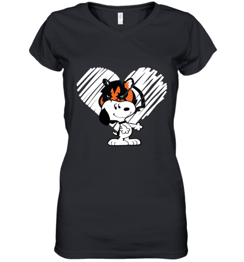 I Love Cincinnati Bengals Snoopy In My Heart NFL Women's V-Neck T-Shirt